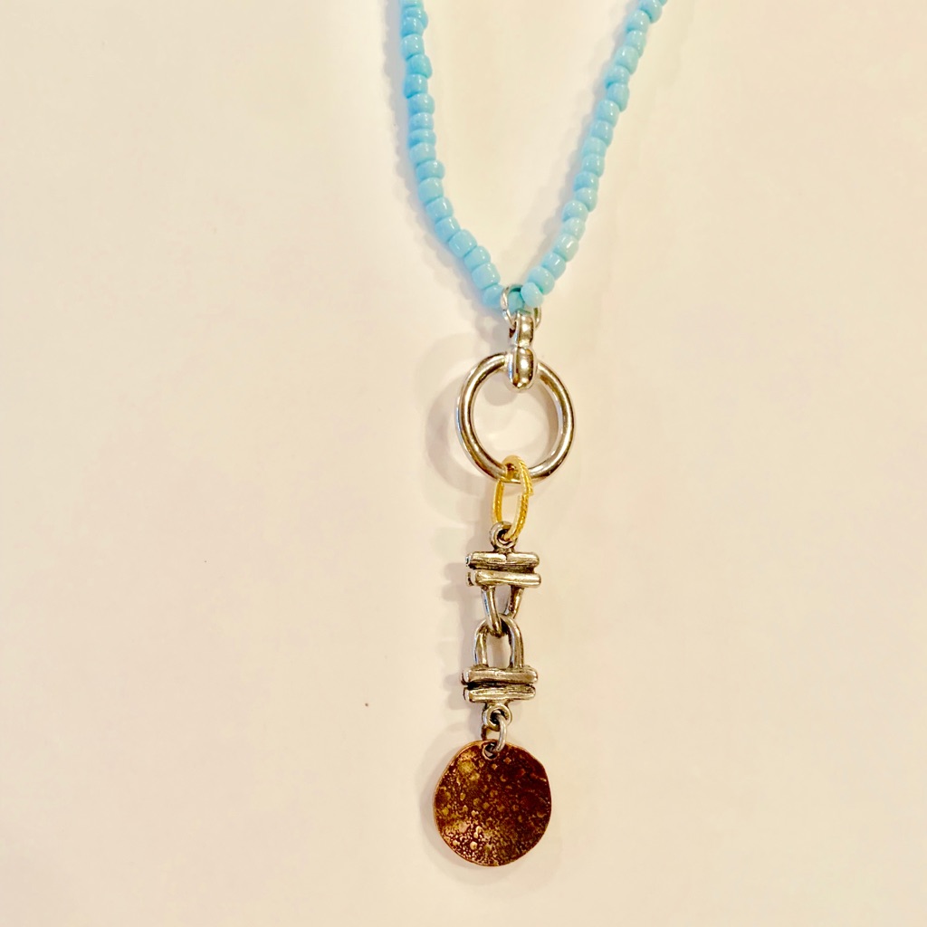 New Copper Gem Blue Beaded Strand Necklace 20.5in Home